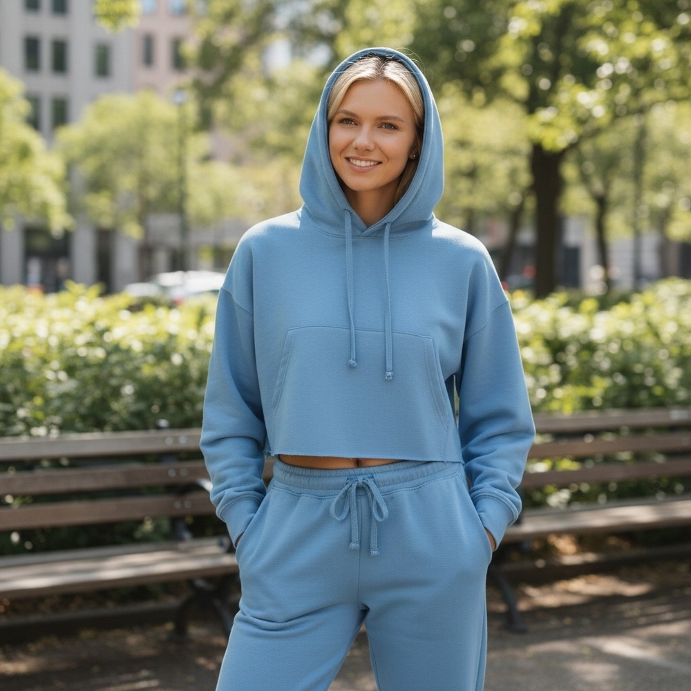 Cropped Hooded Sweatsuit Blue Sz S NWT